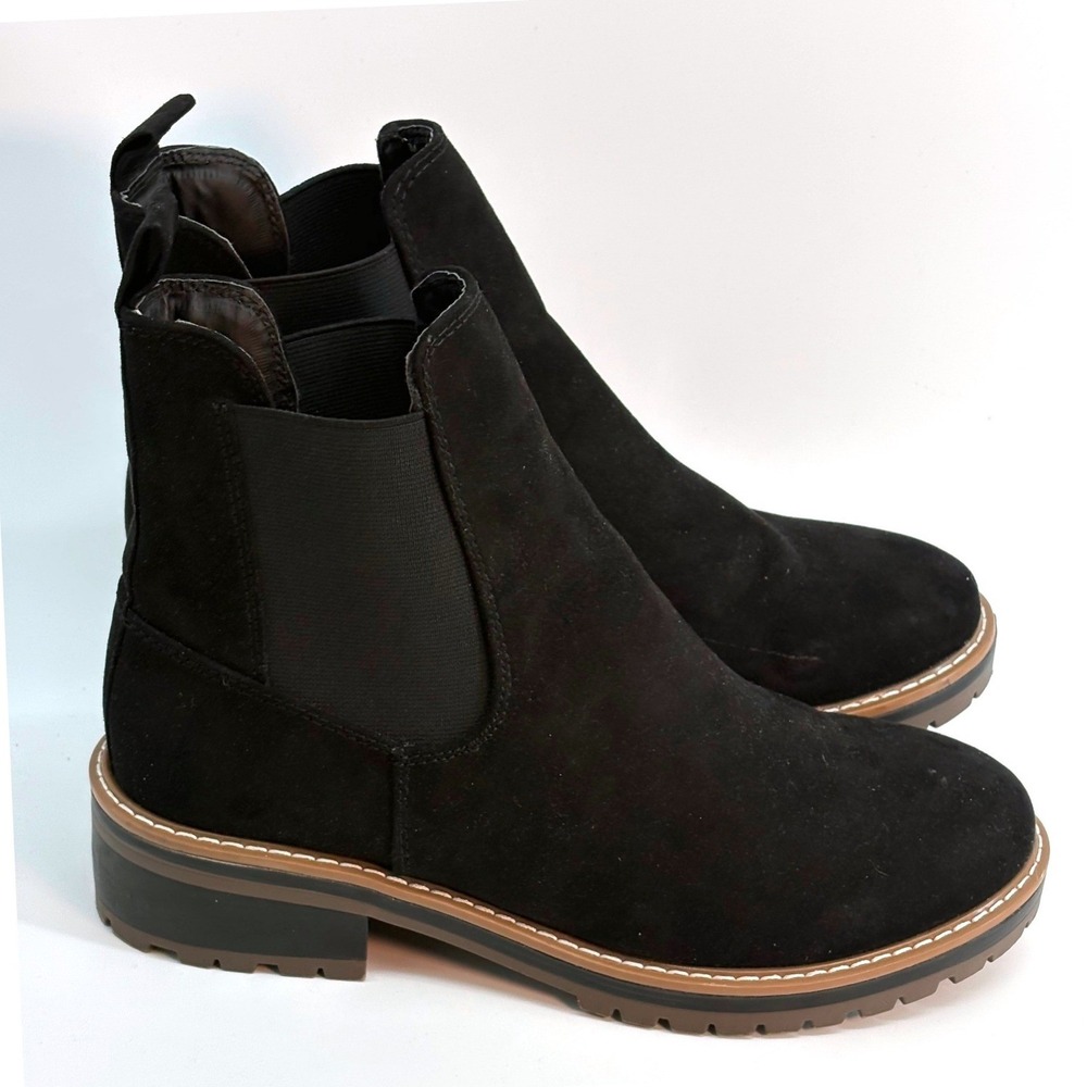 Kensie Khai Black Faux Suede Chelsea Lug Sole Ankle Boots Womens 8M